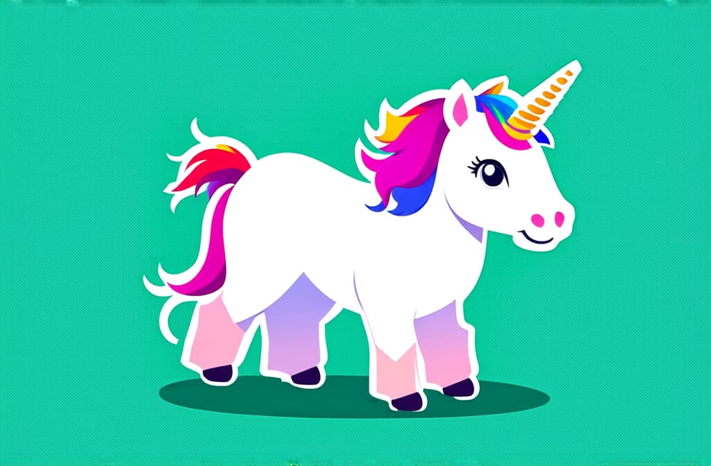  flat illustration, flaticon, (illustration:1.15), cute unicorn on white background ar 3:2, [cory loftis, strobist, pascal campion :: 0.2]