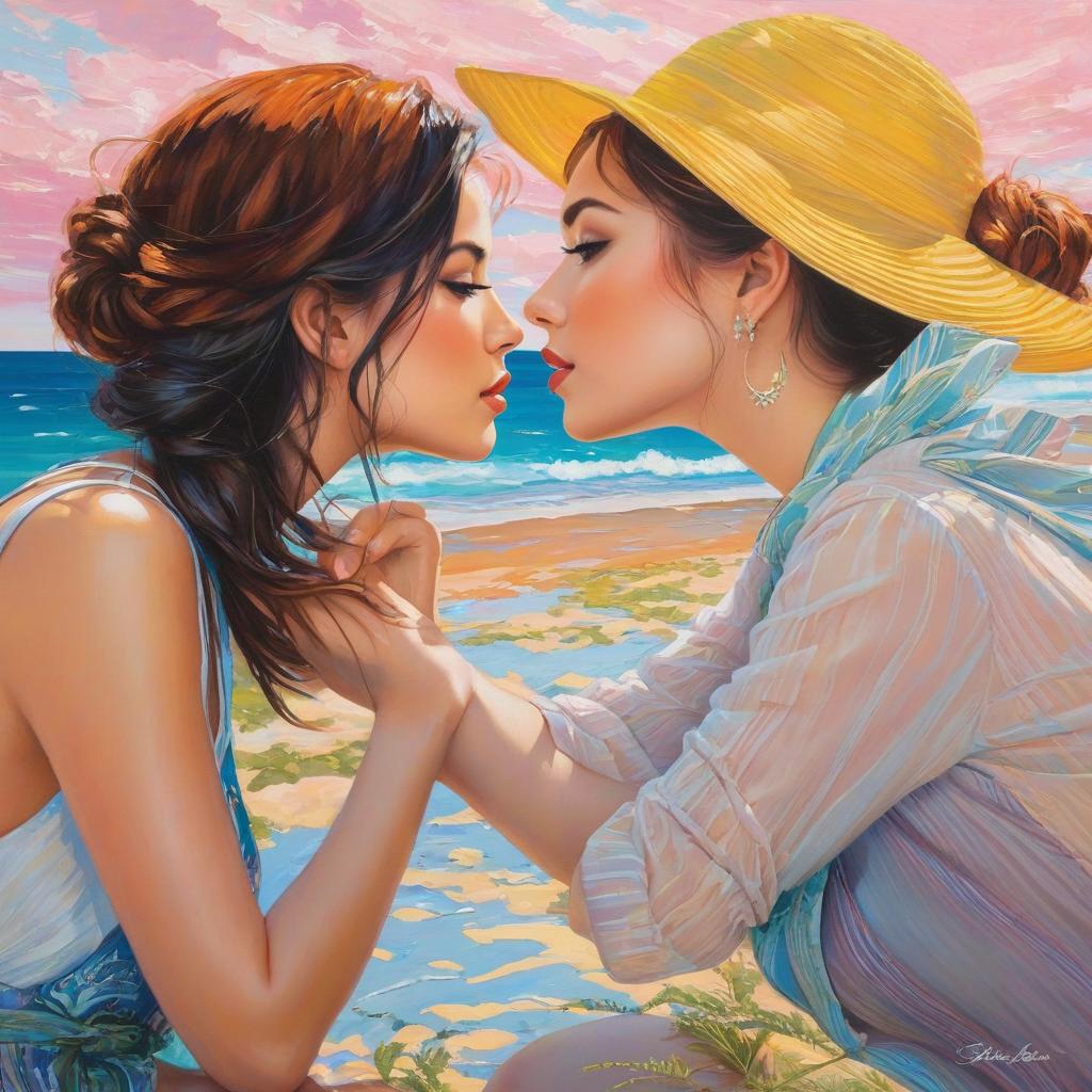  two women close up on a beach, award winning, professional, highly detailed, masterpiece