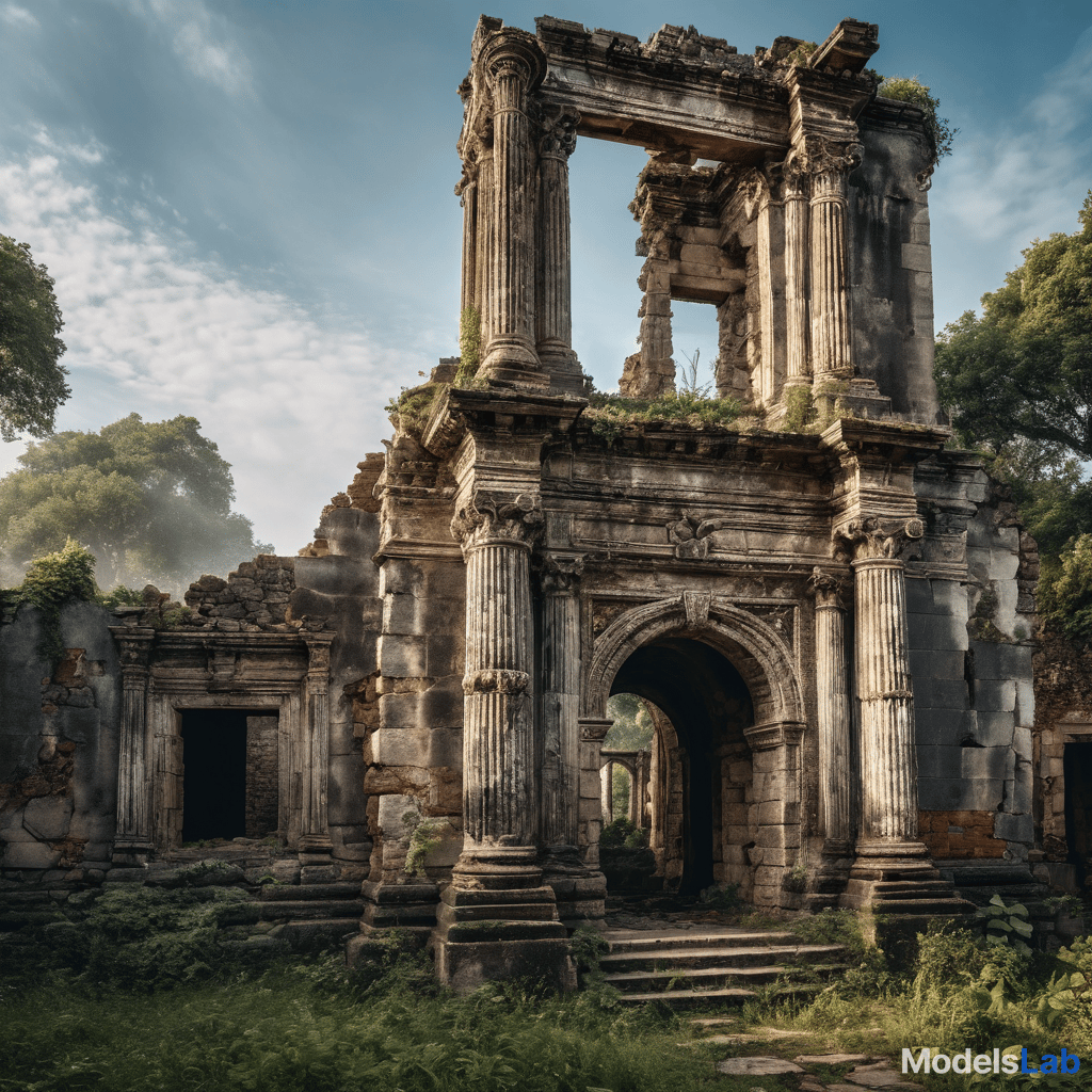  renovate the front of this ruin to give people an idea of what it could look like  hyperrealistic, full body, detailed clothing, highly detailed, cinematic lighting, stunningly beautiful, intricate, sharp focus, f/1. 8, 85mm, (centered image composition), (professionally color graded), ((bright soft diffused light)), volumetric fog, trending on instagram, trending on tumblr, HDR 4K, 8K