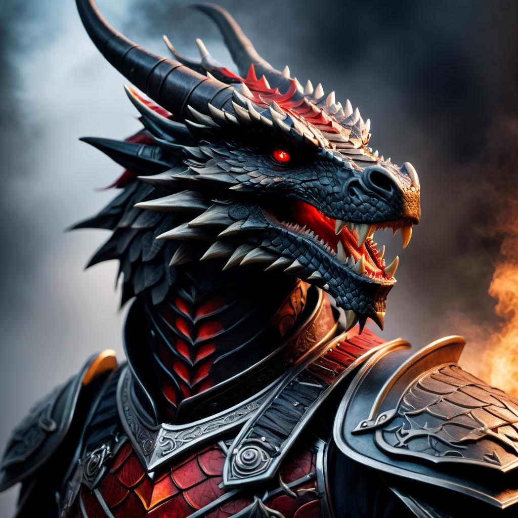   hdr photo of dragonborn dragon with red scales in black armor. . high dynamic range, vivid, rich details, clear shadows and highlights, realistic, intense, enhanced contrast, highly detailed, oil painting hyperrealistic, full body, detailed clothing, highly detailed, cinematic lighting, stunningly beautiful, intricate, sharp focus, f/1. 8, 85mm, (centered image composition), (professionally color graded), ((bright soft diffused light)), volumetric fog, trending on instagram, trending on tumblr, hdr 4k, 8k hyperrealistic, full body, detailed clothing, highly detailed, cinematic lighting, stunningly beautiful, intricate, sharp focus, f/1. 8, 85mm, (centered image composition), (professionally color graded), ((bright soft diffused light)), volumetric fog, trending on instagram, trending on tumblr, HDR 4K, 8K