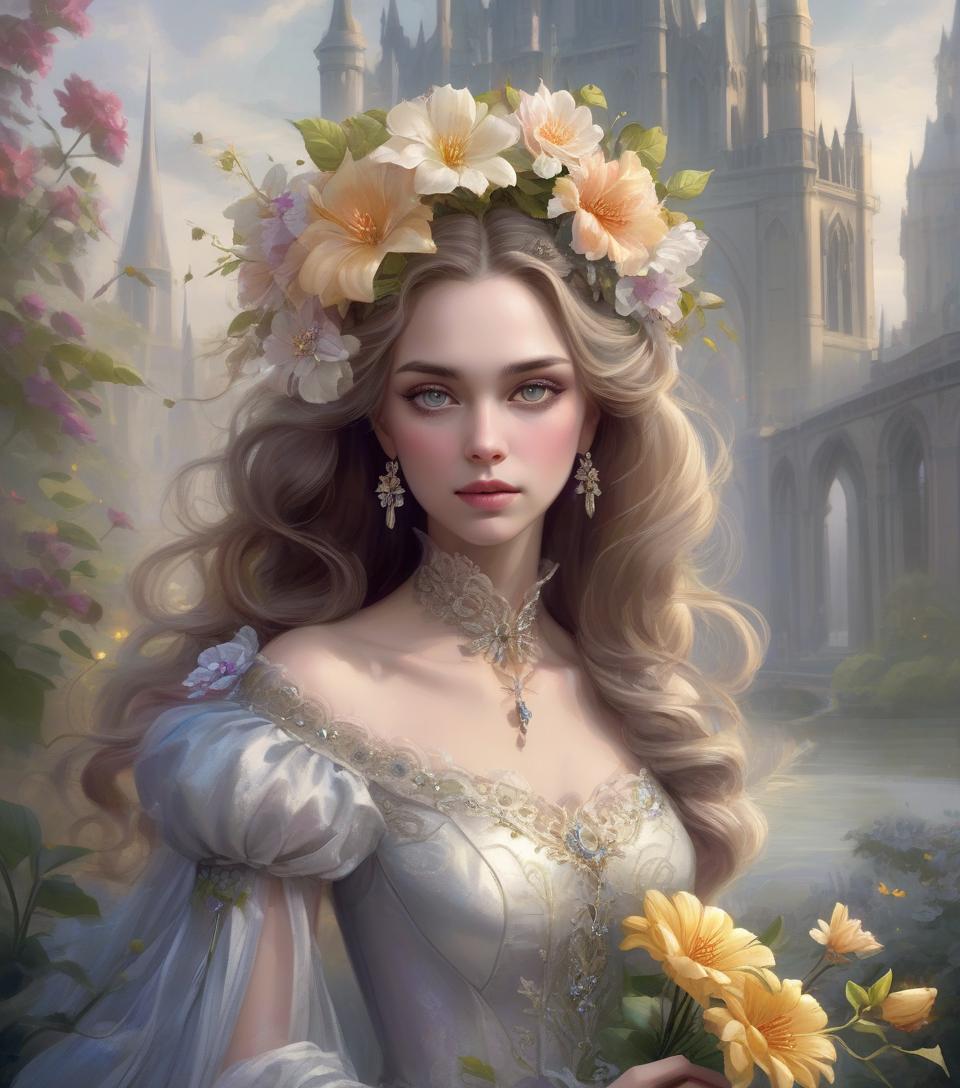  there is a woman with a flower in her hair and a dress, beautiful fantasy art portrait, beautiful fantasy portrait, beautiful fantasy painting, exquisite digital art, fantasy victorian art, exquisite digital illustration, romanticism painting, very beautiful fantasy art, gothic painting, stunning digital art, gorgeous digital painting, stunning digital painting, very beautiful digital art, gothic princess portrait, gorgeous digital art