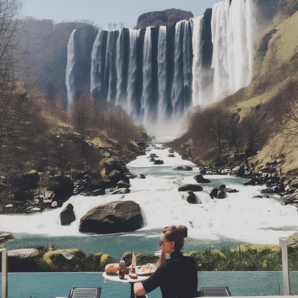  being lunch with waterfall behind