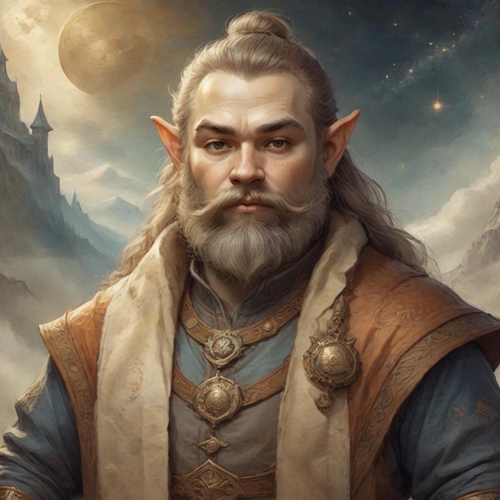  ethereal fantasy concept art of mikhail shufutinsky in the form of a dwarf bard . magnificent, celestial, ethereal, painterly, epic, majestic, magical, fantasy art, cover art, dreamy, on parchment