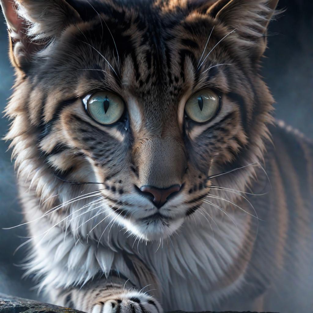  eu quero foto de animal felino hyperrealistic, full body, detailed clothing, highly detailed, cinematic lighting, stunningly beautiful, intricate, sharp focus, f/1. 8, 85mm, (centered image composition), (professionally color graded), ((bright soft diffused light)), volumetric fog, trending on instagram, trending on tumblr, HDR 4K, 8K