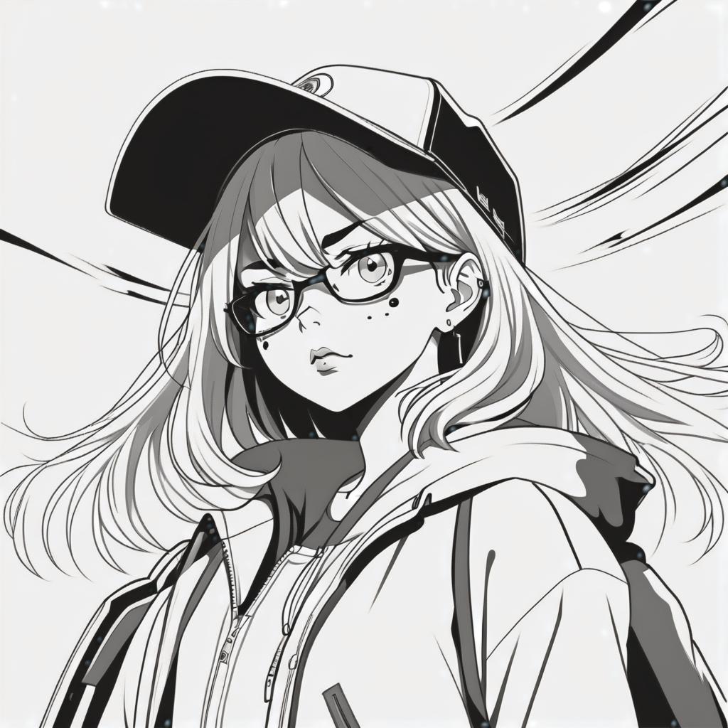  line art drawing el camino girl, same nightmare. anime style . professional, sleek, modern, minimalist, graphic, line art, vector graphics