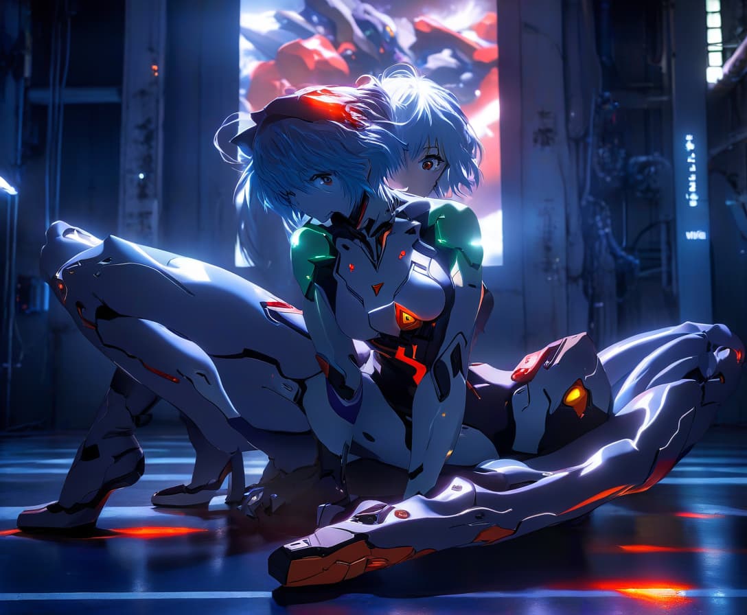  cinematic photo anime girl sitting on the floor with her legs up in the air and her, rei ayanami, neon genesis evangelion fanart, rogue anime girl ayanami rei, neon genesis evangelion style, ( evangelion ), beautiful asuka from evangelion, trending on artstation pixiv, evangelion, nixeu, pixiv 3dcg, evangelion anime poster, top rated on pixiv, evangelion anime, at pixiv, neon genesis evangelion, popular on pixiv, sci fi concept art :: nixri, ayanami, featured on pixiv,looking at the viewer, reclining position, hyperrealism, two legs, 3d style, bloody style,bloody gradient in the background . 35mm photograph, film, bokeh, professional, 4k, highly detailed, film photography style hyperrealistic, full body, detailed clothing, highly detailed, cinematic lighting, stunningly beautiful, intricate, sharp focus, f/1. 8, 85mm, (centered image composition), (professionally color graded), ((bright soft diffused light)), volumetric fog, trending on instagram, trending on tumblr, HDR 4K, 8K