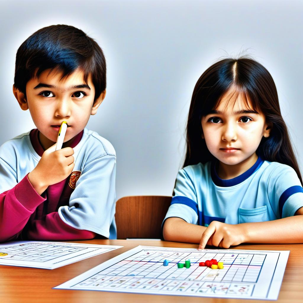  hyperrealistic art for the banner of the open logical olympiad for preschoolers, preschoolers, a boy and a girl from central asia solve non standard mathematical problems, joy, curiosity, daring, success, anime style, realism, mystery . extremely high resolution details, photographic, realism pushed to extreme, fine texture, incredibly lifelike, film photography style