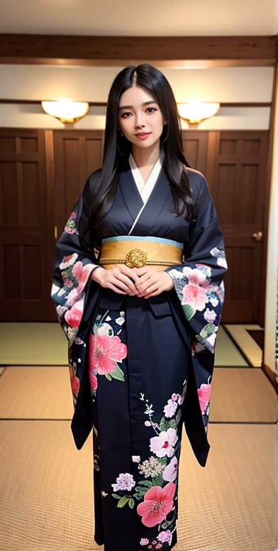  ((masterpiece)), ((best quality)), (ultra detailed), (((retro art style))), (((indoor))), ((bar)), (((night))), a pretty woman, solo, (((kimono))), ((japanese cloth)), beautiful black hair, beautiful black eyes, ((beautiful eyes)), ((long straight hair)), light smile, hyperrealistic, full body, detailed clothing, highly detailed, cinematic lighting, stunningly beautiful, intricate, sharp focus, f/1. 8, 85mm, (centered image composition), (professionally color graded), ((bright soft diffused light)), volumetric fog, trending on instagram, trending on tumblr, HDR 4K, 8K