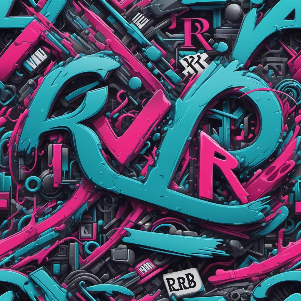  r b k in graffiti letters , cyberpunk style