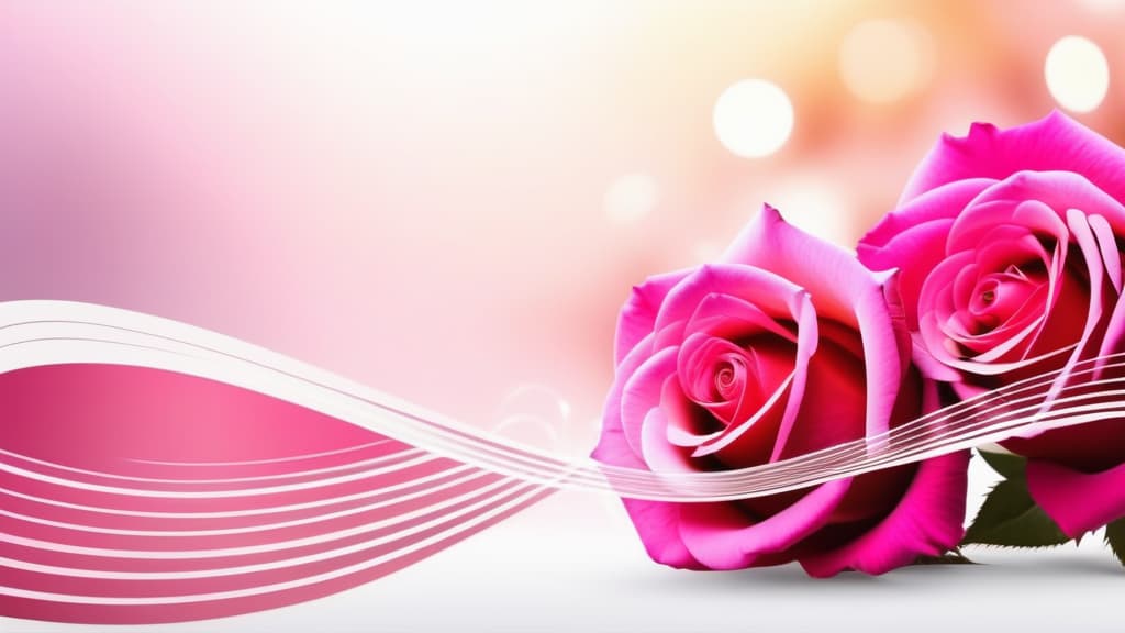  Abstract flowing waves with beautiful roses on white background with bokeh ar 16:9 ar 16:9 high quality, detailed intricate insanely detailed, flattering light, RAW photo, photography, photorealistic, ultra detailed, depth of field, 8k resolution , detailed background, f1.4, sharpened focus
