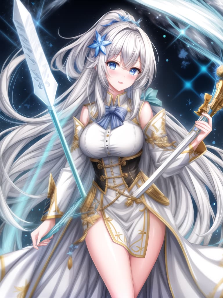  snow mountain, white clad female sword fairy, black long hair, holding an ice blue long sword hyperrealistic, full body, detailed clothing, highly detailed, cinematic lighting, stunningly beautiful, intricate, sharp focus, f/1. 8, 85mm, (centered image composition), (professionally color graded), ((bright soft diffused light)), volumetric fog, trending on instagram, trending on tumblr, HDR 4K, 8K