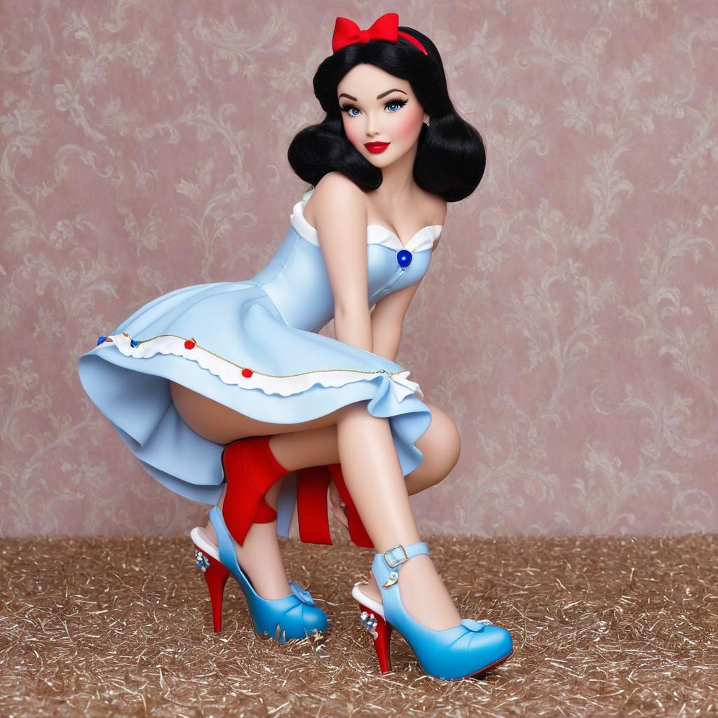  disneys snow white using a sextoy on herself, wearing high heel shoes, award winning, professional, highly detailed, masterpiece