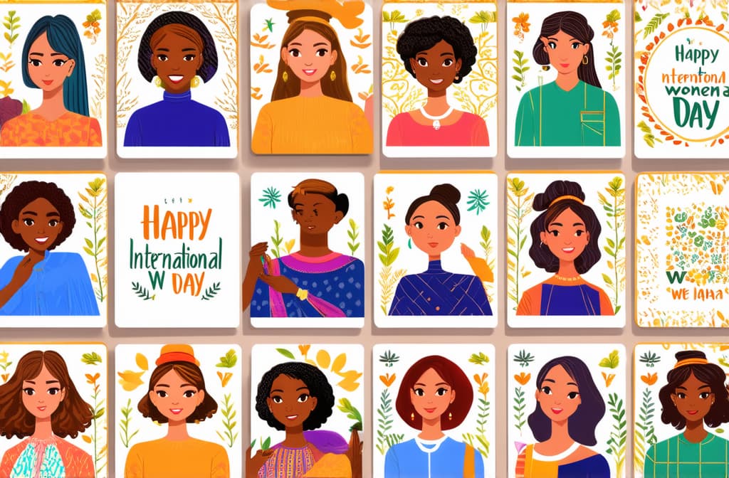  flat illustration, flaticon, (illustration:1.15), happy international women's day. march 8th. different races and nationalities. colored hand drawn vector illustrations. set of cards and seamless pattern ar 3:2, [cory loftis, strobist, pascal campion :: 0.2]