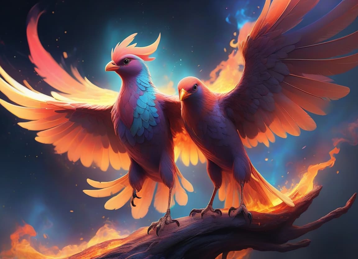  ethereal fantasy concept art of heat bird, fire, big wings, space, 4k, bright colors . magnificent, celestial, ethereal, painterly, epic, majestic, magical, fantasy art, cover art, dreamy