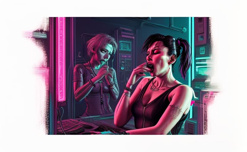  cyberpunk style (coughing). cyberpunk, vaporwave, neon, vibes, vibrant, stunningly beautiful, crisp, detailed, sleek, ultramodern, magenta highlights, dark purple shadows, high contrast, cinematic, ultra detailed, intricate, professional