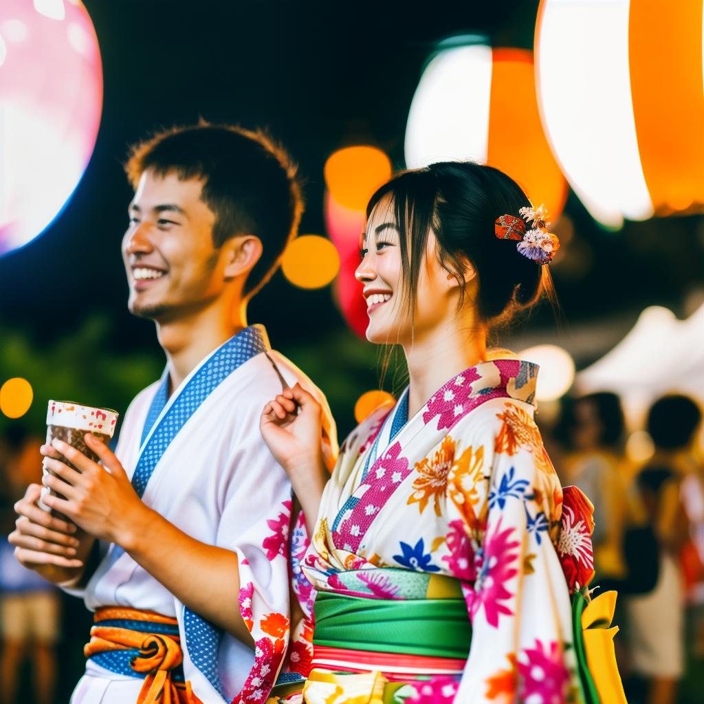  realistic, photo, masterpiece, high quality, 4k, hdr,a couple wearing yukata (casual summer kimono) enjoying a summer festival date under the fireworks.