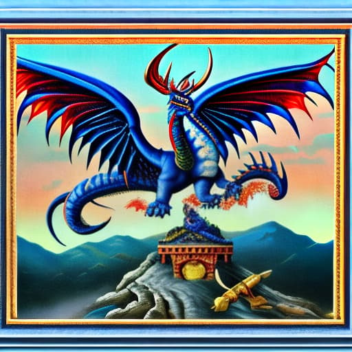  huge blue dragon with red wings