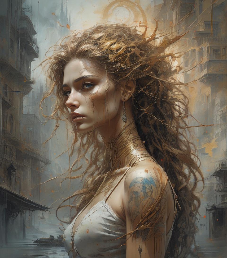  illustration representing a young woman, in a dynamic composition, random pose, the scene must present an unhealthy atmosphere in the style of luis royo, very detailed portrait mixing the fantastic muscular realism of boris vallejo, combining the artists carne griffiths, wadim kashin, jose royo, harrison fisher, brian froud and jeremy mann, ilya repin style vaporwave painting, epic setting, masterpiece, intricate art, intricate details, matte movie poster painting, golden ratio, trending on cgsociety, incredibly detailed and incredibly beautiful