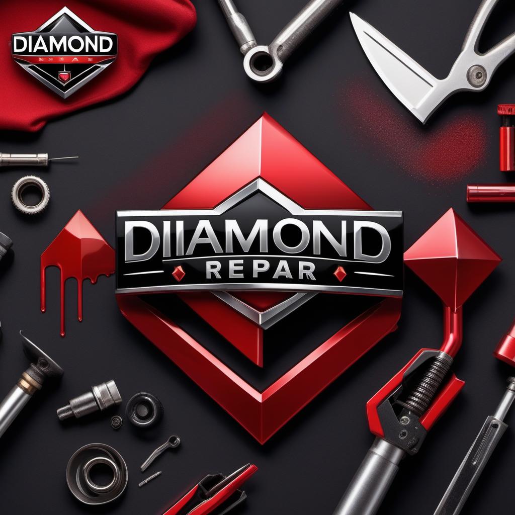  Design a logo for a company named 'Diamond Smart Repair'. The logo should include a prominently featured shining diamond and clearly reflect the business focus on car spray painting. Use a modern and sleek design with a red and black color scheme. Incorporate elements such as spray painting tools or paint spray effects to emphasize the car spray business aspect. Ensure the name 'Diamond Smart Repair' is correctly spelled in the logo and create multiple variations to explore different styles. hyperrealistic, full body, detailed clothing, highly detailed, cinematic lighting, stunningly beautiful, intricate, sharp focus, f/1. 8, 85mm, (centered image composition), (professionally color graded), ((bright soft diffused light)), volumetric fog, trending on instagram, trending on tumblr, HDR 4K, 8K