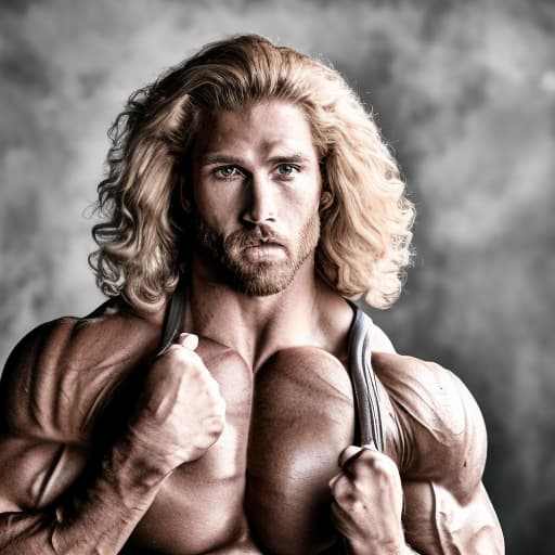 portrait+ style IFBB star bodybuilder queer blonde hunk dude face