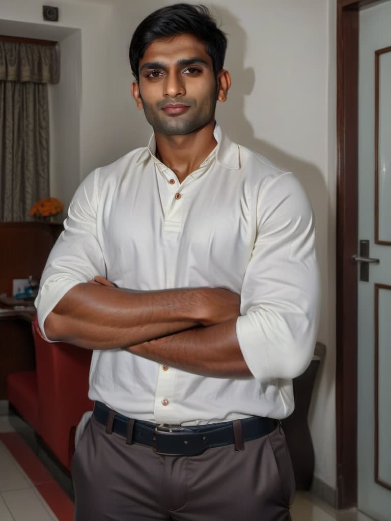  a handsome muscular indian cricketer with clean shaved face ready to play