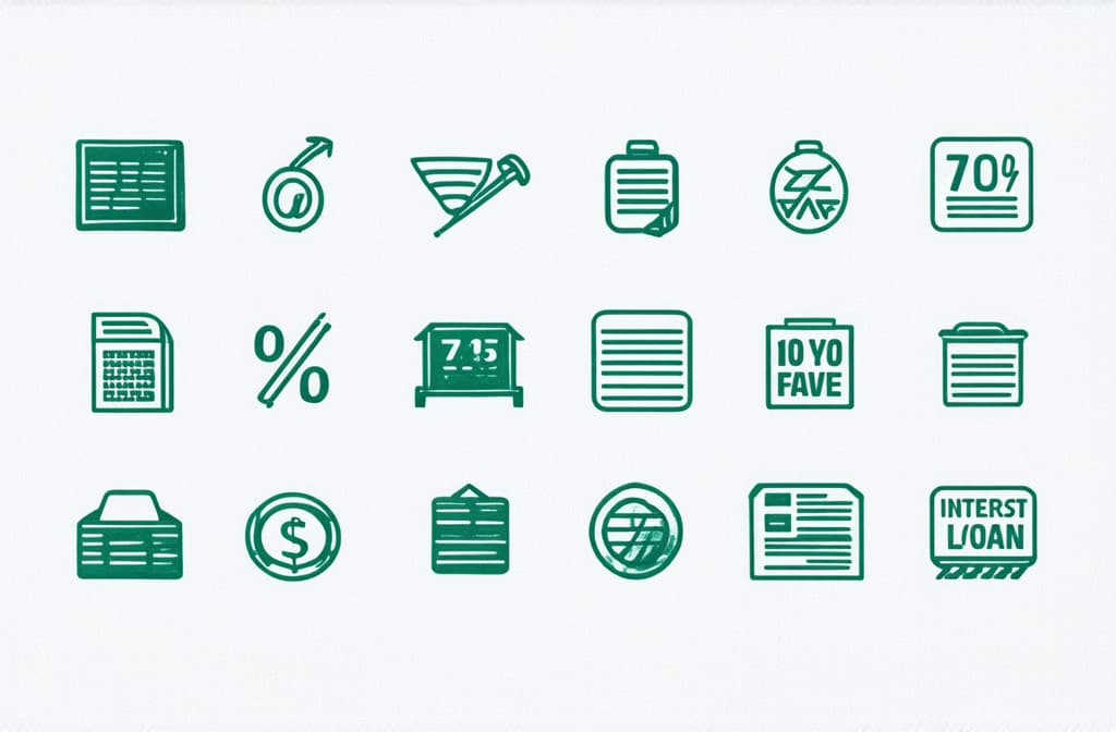  professional detailed photography, set of loan interest rate icons. hand drawn sketch doodle line style loan interest rate icon for home, car discount percentage concept. trendy cute element. vector illustration ar 3:2, (muted colors, dim colors, soothing tones), (vsco:0.3)