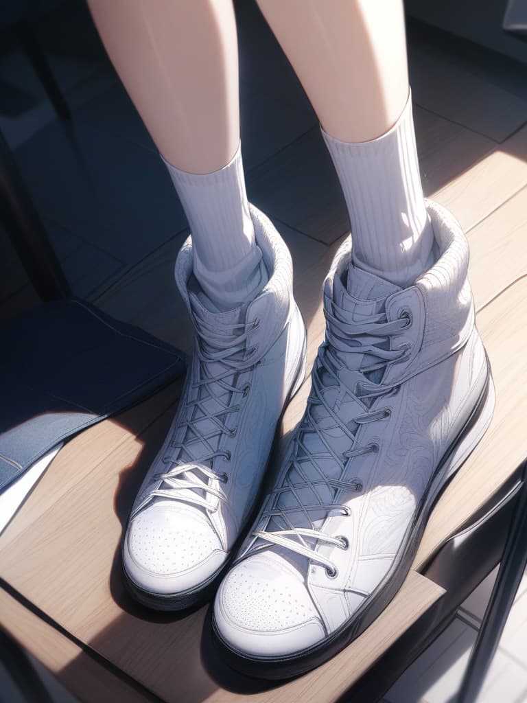  girls, loose socks, students, white socks, wolf ears, white eyes, blue eyes, long hair, uniforms, shoes black, masterpiece, best quality,8k,ultra detailed,high resolution,an extremely delicate and beautiful,hyper detail