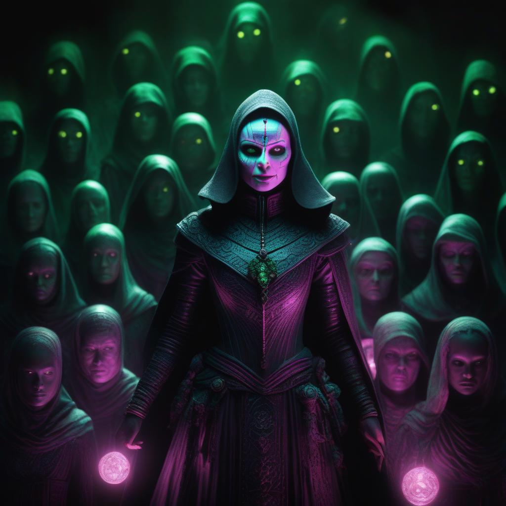  ((pencil drawing)), "death prophet" from Dota2 surrounded by her ghosts, glowing green eyes, full body shot, cinematic lighting, gloomy mood, horror, barbie movie Margot Robbie hellraiser pinhead pink --ar 4:5 --s 750 --niji 5, high quality, highly detailed, 4K, 8K