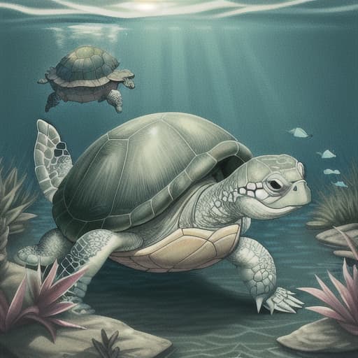  Turtle in water depth in soft colors