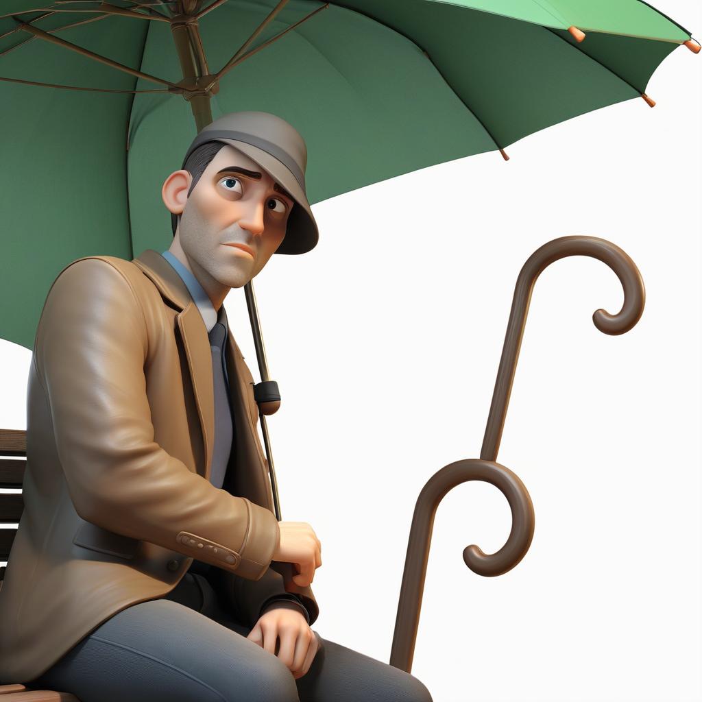  professional 3d model a man sitting on a bench holding an umbrella шаман с бубном, духи, магия, вороны . octane render, highly detailed, volumetric, dramatic lighting, hkmagic