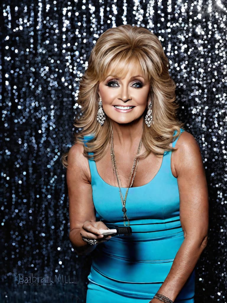  Country singer Barbara Mandrell, medium shot, upper body, spotlight, long exposure lighting, street art style spray paint, glamour lighting