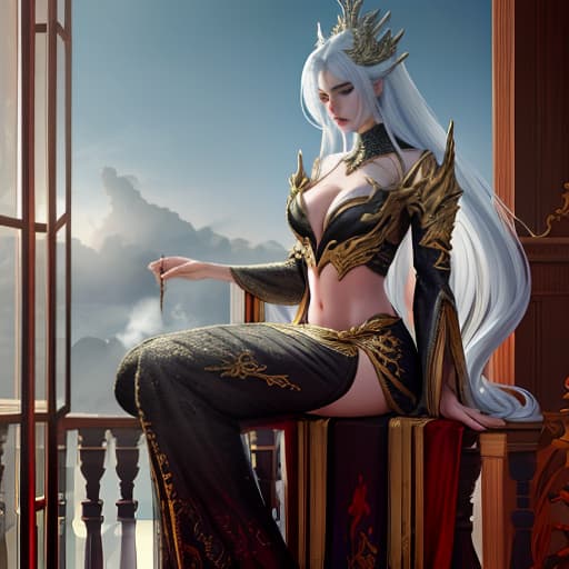  A dragon stroking her hips with her tail on the balcony. hyperrealistic, full body, detailed clothing, highly detailed, cinematic lighting, stunningly beautiful, intricate, sharp focus, f/1. 8, 85mm, (centered image composition), (professionally color graded), ((bright soft diffused light)), volumetric fog, trending on instagram, trending on tumblr, HDR 4K, 8K