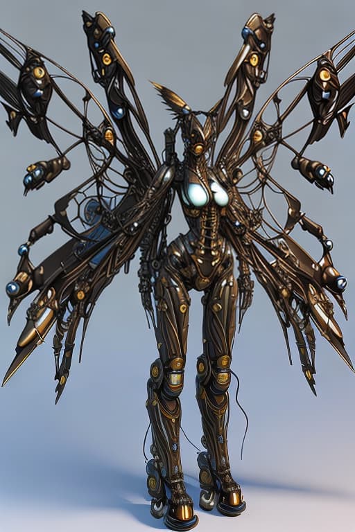  Steampunk cybernetic biomechanical hornet with wings, 3 d model, very coherent symmetrical artwork