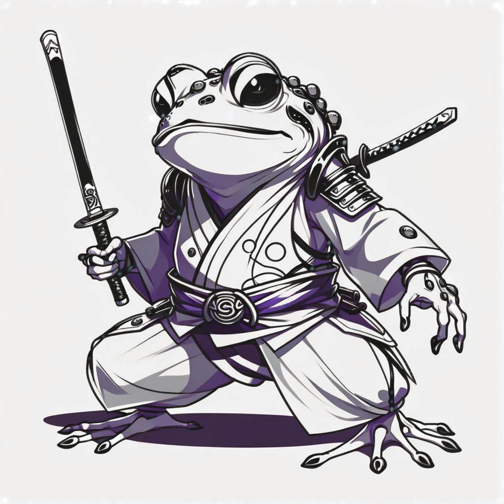  line art drawing samurai frog, same nightmare. anime style . professional, sleek, modern, minimalist, graphic, line art, vector graphics