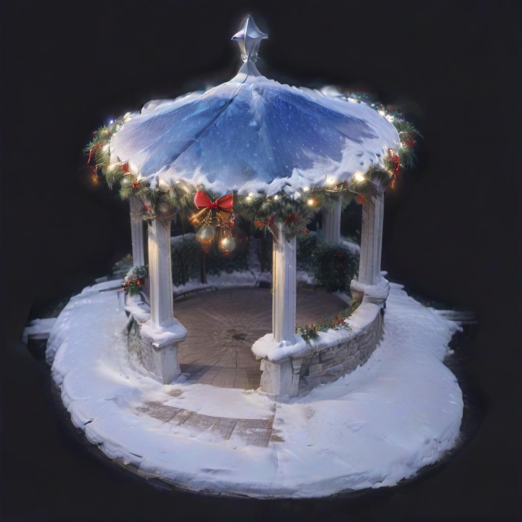  professional 3d model christmas pergola with decoration and snow on it, christmas night, christmas winter . octane render, highly detailed, volumetric, dramatic lighting, civitai