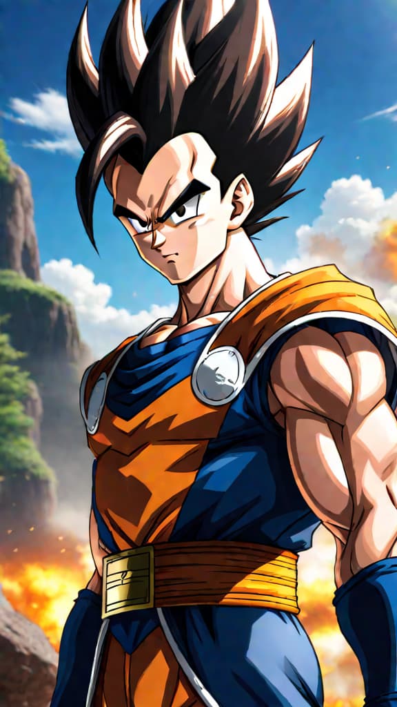  create an anime art depicting vegeta's saiyan pride as a legacy and relentless tribute in dragon ball z. hyperrealistic, full body, detailed clothing, highly detailed, cinematic lighting, stunningly beautiful, intricate, sharp focus, f/1. 8, 85mm, (centered image composition), (professionally color graded), ((bright soft diffused light)), volumetric fog, trending on instagram, trending on tumblr, HDR 4K, 8K