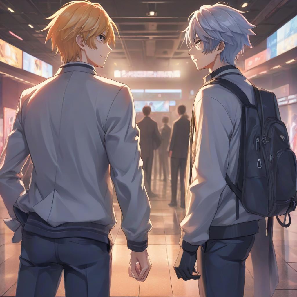  anime artwork a good guy and a good guy stand with their backs to each other . anime style, key visual, vibrant, studio anime, highly detailed