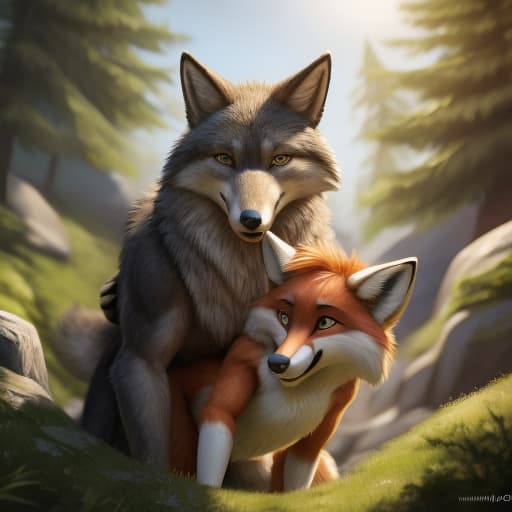  Male Fox Getting fucked from behind by a wolf, open eyes, digital art, masterpiece, 4k, fine details,