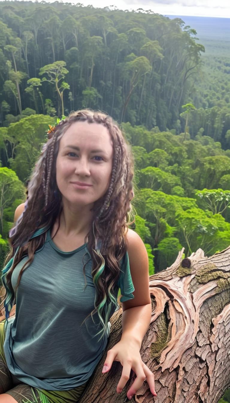  a forest nymph sits on a huge tree