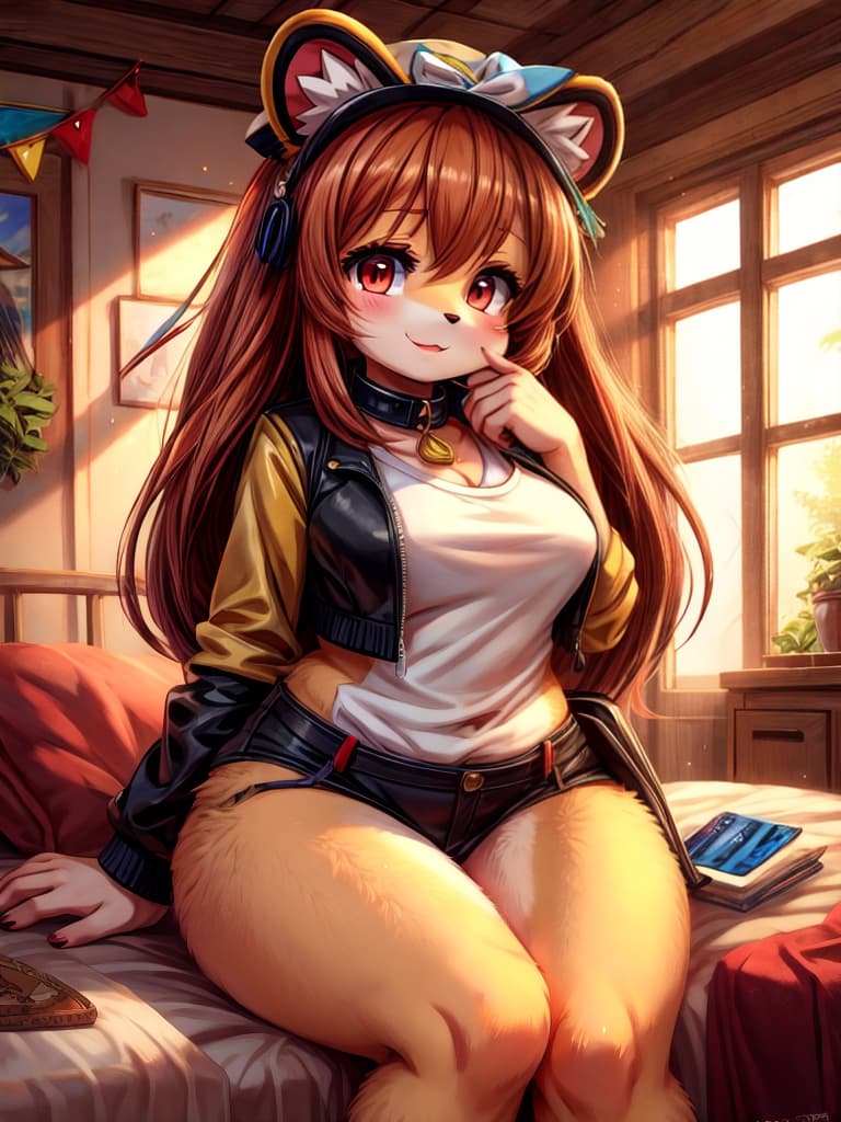  anthropomorphic english cocker spaniel female curvy, (anime:1.25)