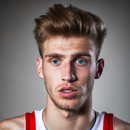 portrait+ style Russian basketball player LGBT queer blonde hunk dude face