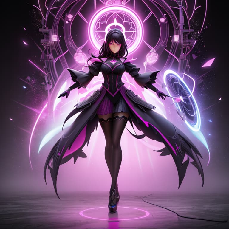  (silhouette:1.25),woman,dark background,blacklight,mid shot,full body,somber expression,looking down,dark energy,vibrant magenta,portal to another world,flat color,flat shading,ultra realistic,highres,superb,8k wallpaper,extremely detailed,intricate,limited palette,pink hyperrealistic, full body, detailed clothing, highly detailed, cinematic lighting, stunningly beautiful, intricate, sharp focus, f/1. 8, 85mm, (centered image composition), (professionally color graded), ((bright soft diffused light)), volumetric fog, trending on instagram, trending on tumblr, HDR 4K, 8K