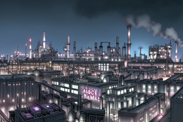  Panoramic view of the batmans Gotham city’s ace chemicals factory making sure sign is in picture