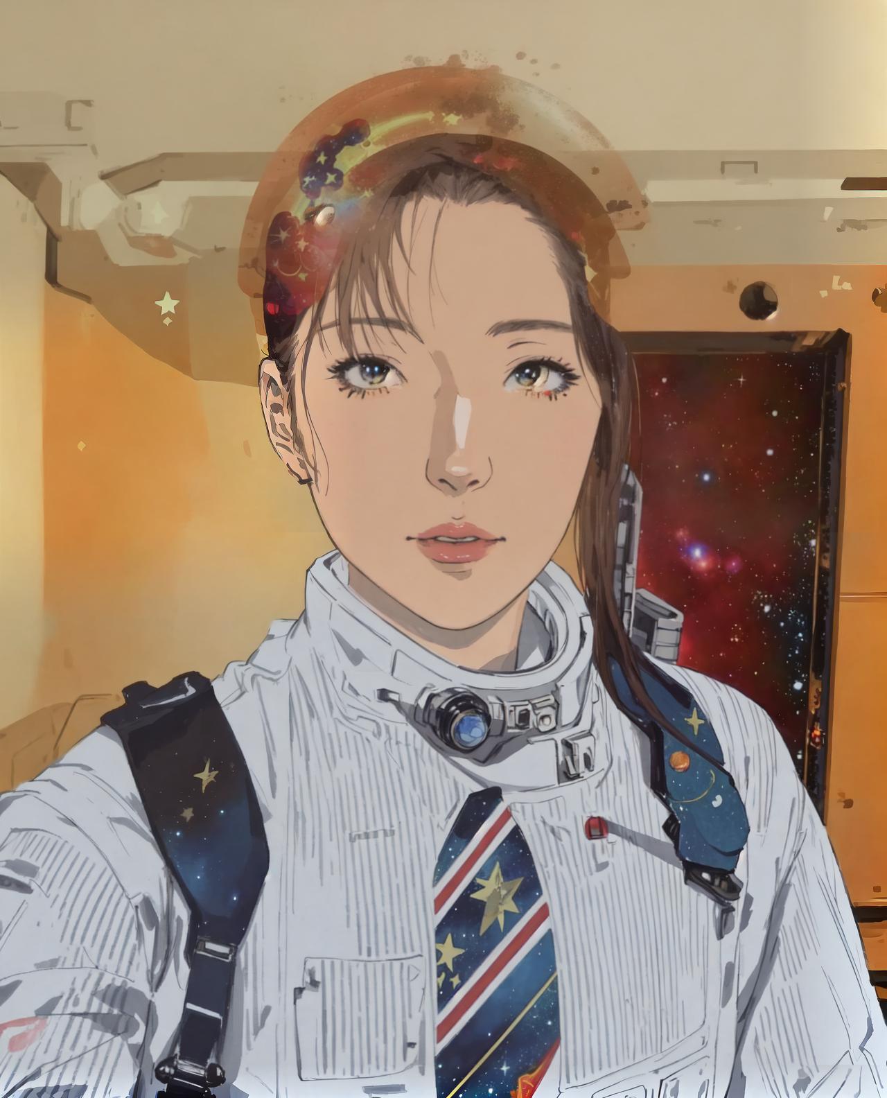  anime style, astronaut in space, fully detailed outer space background with stars, galaxies, nebulae, vibrant colors, wearing detailed space suit, cosmic scene, highly detailed spacesuit, complete space environment, clothing replace, space suit hyperrealistic, full body, detailed clothing, highly detailed, cinematic lighting, stunningly beautiful, intricate, sharp focus, f/1. 8, 85mm, (centered image composition), (professionally color graded), ((bright soft diffused light)), volumetric fog, trending on instagram, trending on tumblr, HDR 4K, 8K