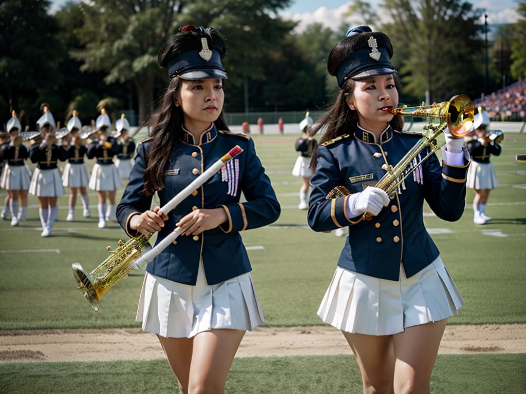  drum and flute girls, ((marching band)), depth of field, best quallity: 1.4, ultra detailed texture, absurd esolution, 8k illustration, 💩, 💩, 💩 , 💩, 💩,