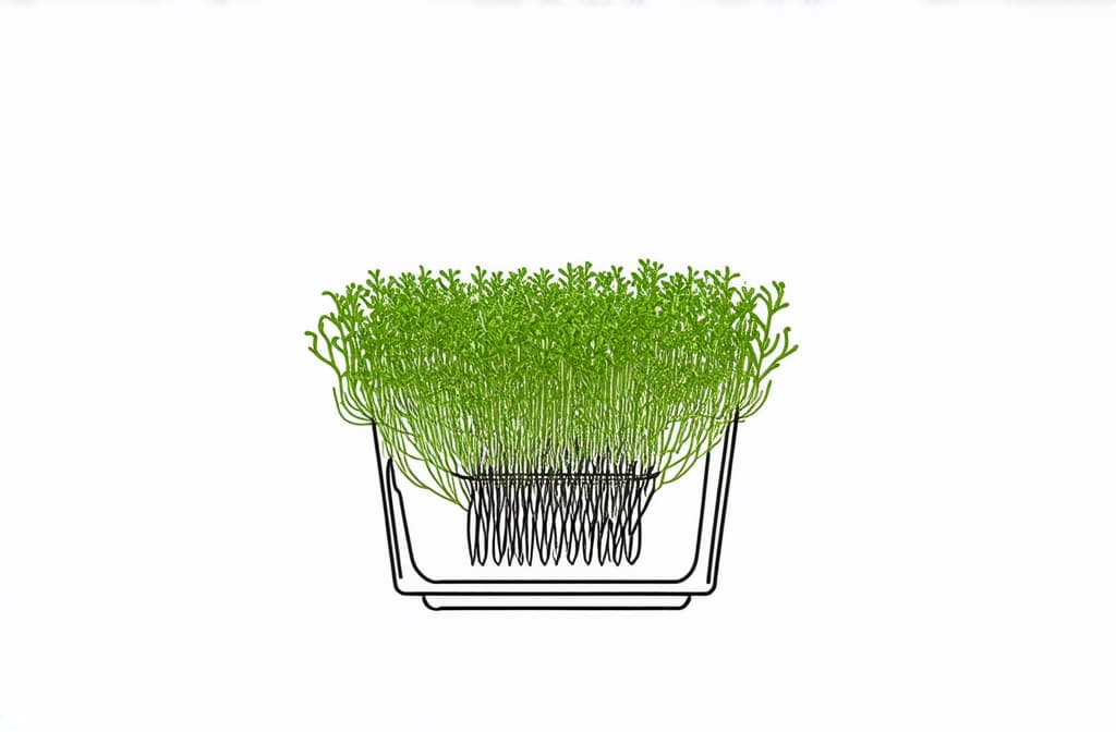  contour, very simple image in one unbroken black ink line, single line of microgreens in a transparent container, white background, studio light ar 3:2 using a single continuous black line ink brushon white background, drawing should be created without lifting the pen, recognizable features of microgreens in a transparent container, white background, studio light ar 3:2 in one unbroken line