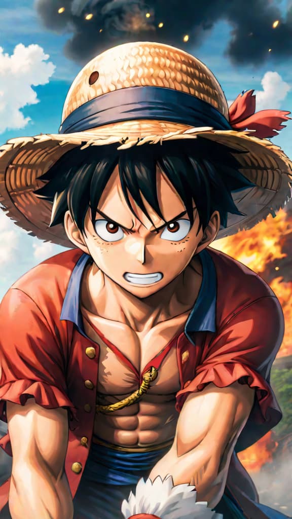  anime art: luffy and straw hats race against time to reach elusive raftel for one piece. hyperrealistic, full body, detailed clothing, highly detailed, cinematic lighting, stunningly beautiful, intricate, sharp focus, f/1. 8, 85mm, (centered image composition), (professionally color graded), ((bright soft diffused light)), volumetric fog, trending on instagram, trending on tumblr, HDR 4K, 8K