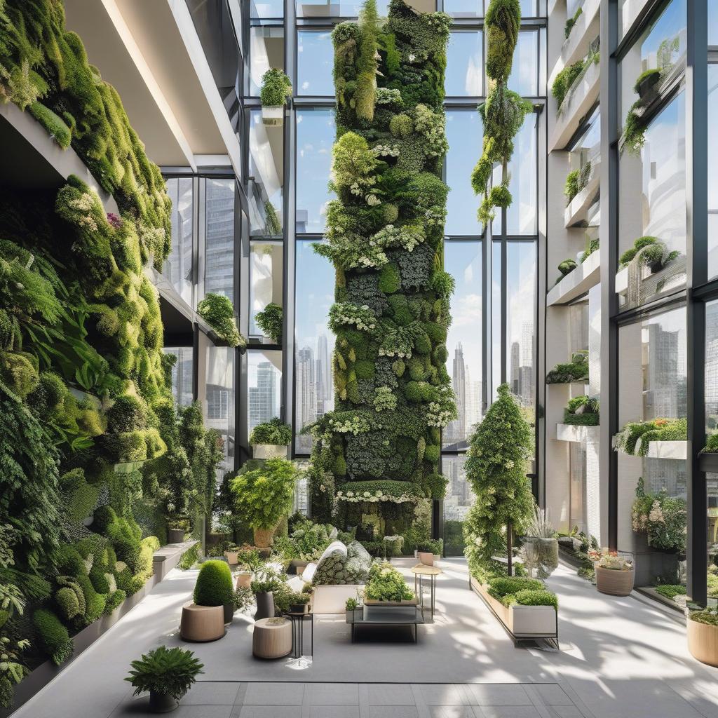  masterpiece, best quality, tall buildings that are covered in green plants