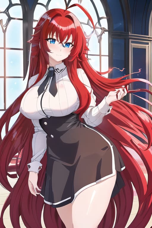   ,masterpiece, best quality, 1women, long red hair, looking at viewer, :3, cute, black uniform, outdoors, streets, cow shot, curvy, (((blue eyes))), rias gremory, red hair, antenna hair, wavy hair, ((beautiful detailed eyes, beautiful detailed glow, lots of glow)), anime screencap