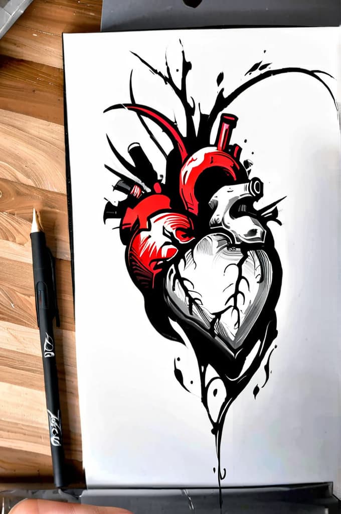  heart, (tattoo sketch:1.25)